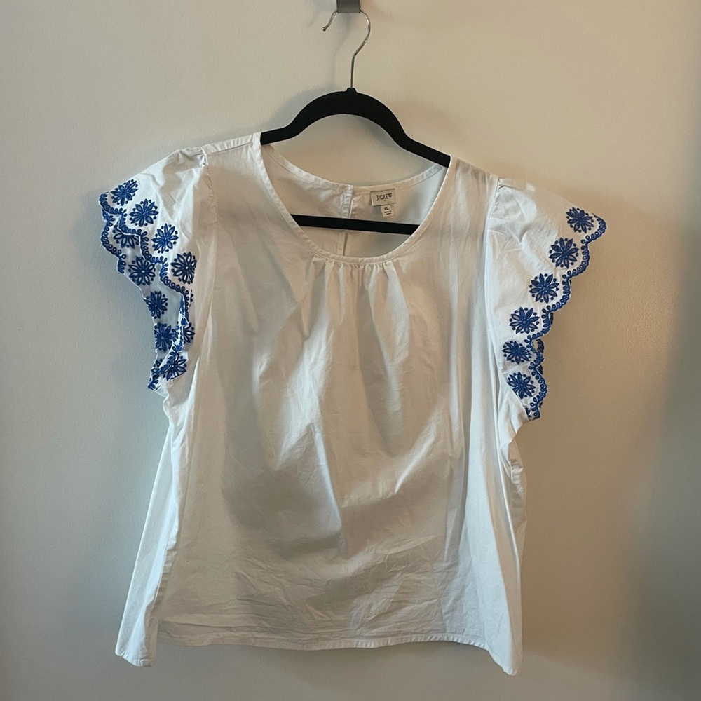 JCrew Embroidered Scalloped Sleeve Blouse